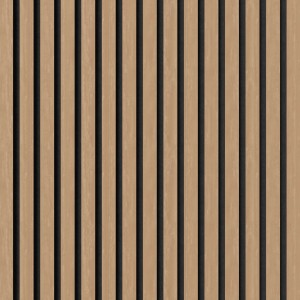 Akustikpaneel Muster Buche unbehandelt mit schwarzen Filzstreifen. Holzpaneel für Wand- und Deckenverkleidung.