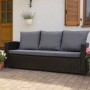 Anthrazitfarbenes Gartenkissen-Set für 3-Sitzer Polyrattan Gartensofa, bestehend aus Sitz- und Rückenkissen.