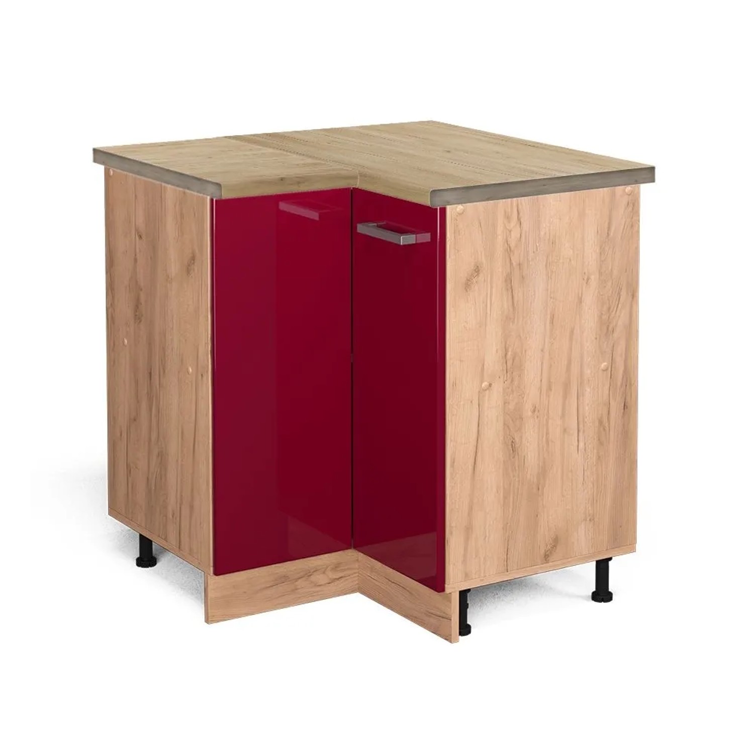 Vicco Eckunterschrank R-Line Rot Hochglanz 76 x 82 AP Eiche Opt2