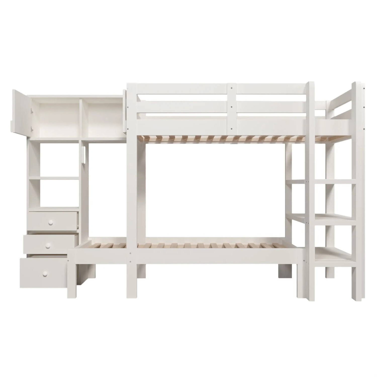 Merax Etagenbett 90x200cm Schrank Regal Schubladen Weiß