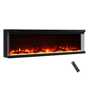 Schwarzer BALDERIA OR-60 Elektrokamin mit 3D-Flammeneffekt und Fernbedienung. Wandkamin oder Einbaukamin.