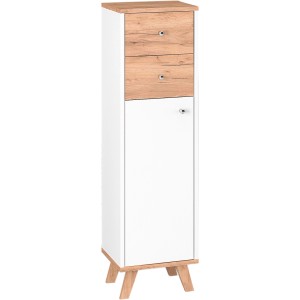 Astor Badezimmerschrank Sven, 30 cm, Weiß-Eiche Dekor, mit Tür und zwei Schubladen.