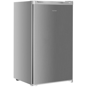 homeX Gefrierschrank, kompakter Tiefkühlschrank in Silber, freistehend.