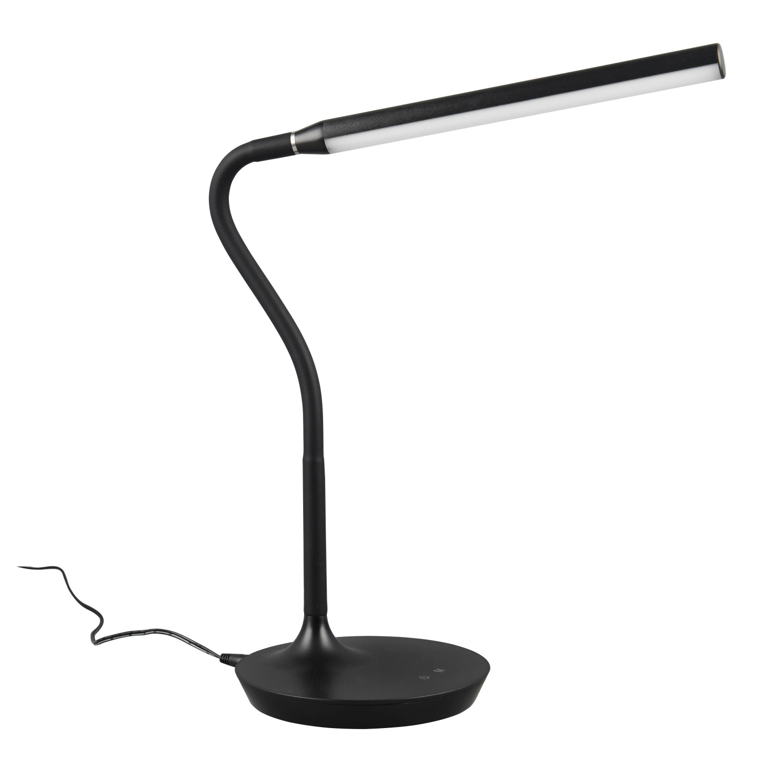 Schwarze Reality LED-Tischleuchte Toro mit flexiblem Arm, ideal als Schreibtischlampe.