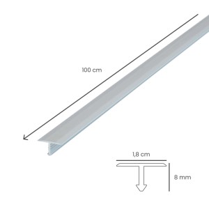Silberne Dalsys T-Profil Übergangsschiene aus Aluminium, 100 cm lang, 18 mm breit, für Laminat & Parkett.