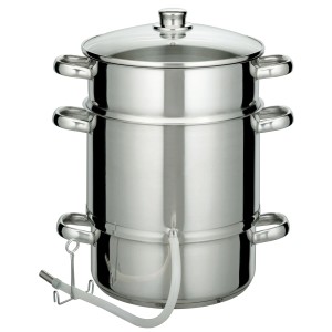 GSW Edelstahl-Entsafter 25cm, 7-teilig, mit Glasdeckel und Ablaufröhrchen. Induktionsgeeignet.