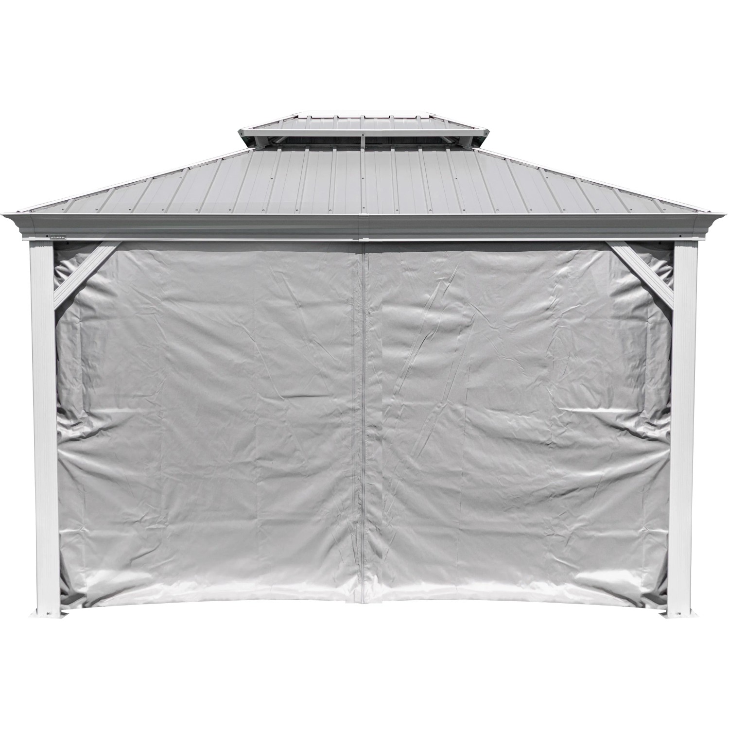 Sojag Vorhang-Set für Messina Pavillon 12x16, taupe. Seitenteile mit Reißverschluss geschlossen.