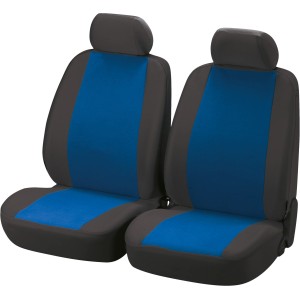 2er Set blaue OBI Frontsitzbezüge Classic für Auto-Innenausstattung, mit Nackenstützbezügen.