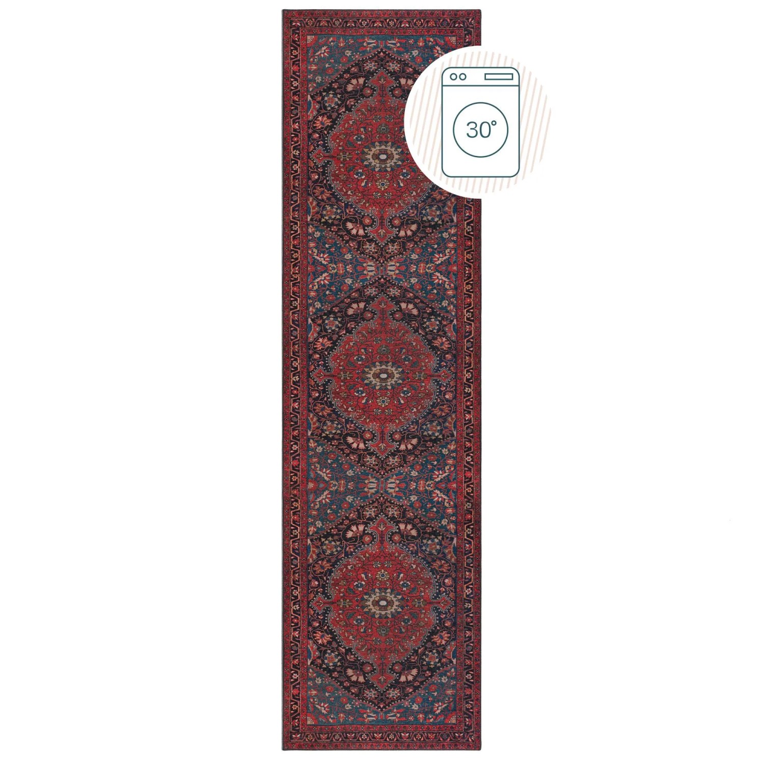 Flair Rugs Vintageteppich Medallion Waschbar 60 cm x 230 cm Rot
