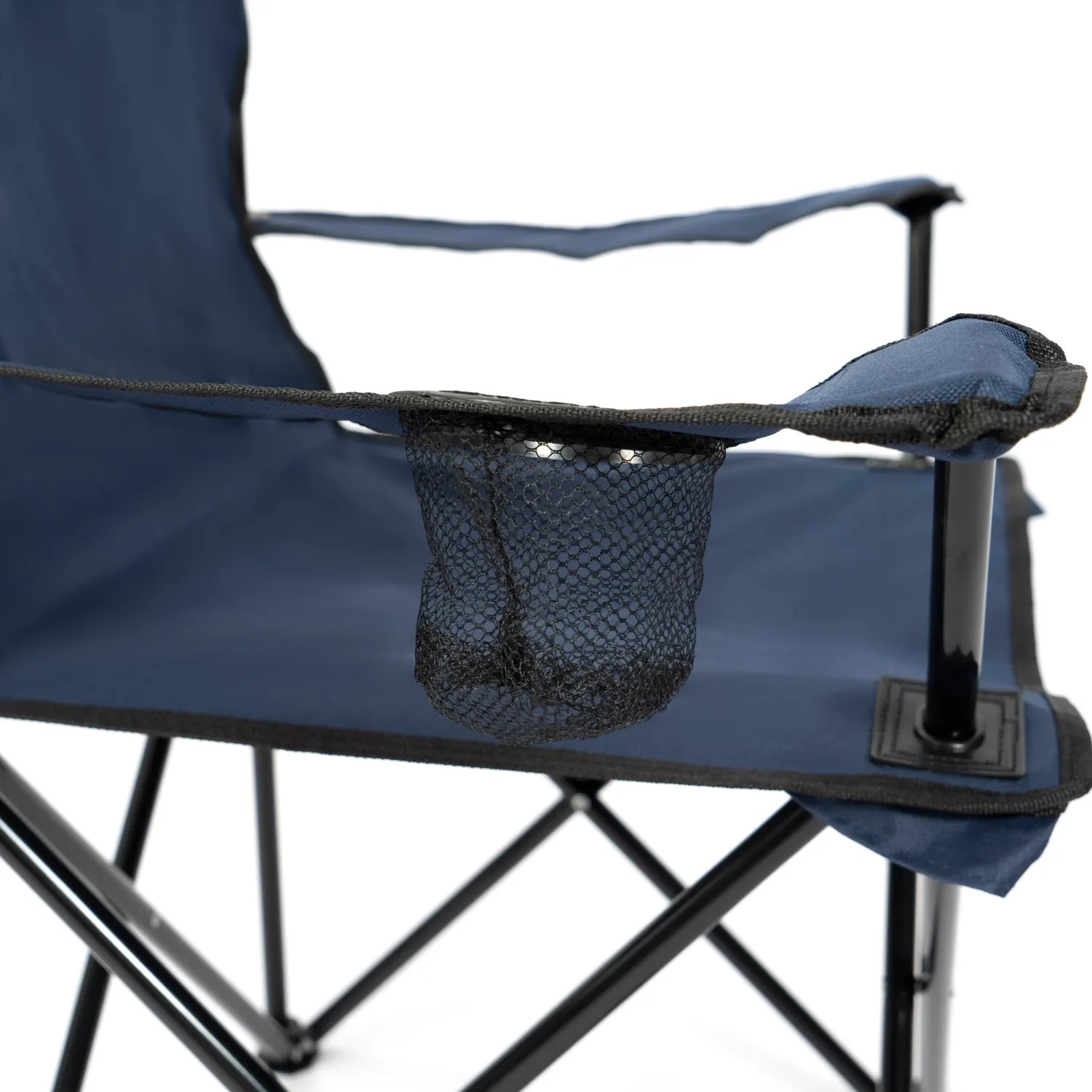 Blauer 24Move Campingstuhl mit Getränkehalter, faltbar bis 100kg.