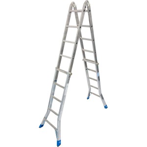 Krause Gelenk-Teleskop-Leiter, 4x5 Sprossen, als Stehleiter aufgebaut.