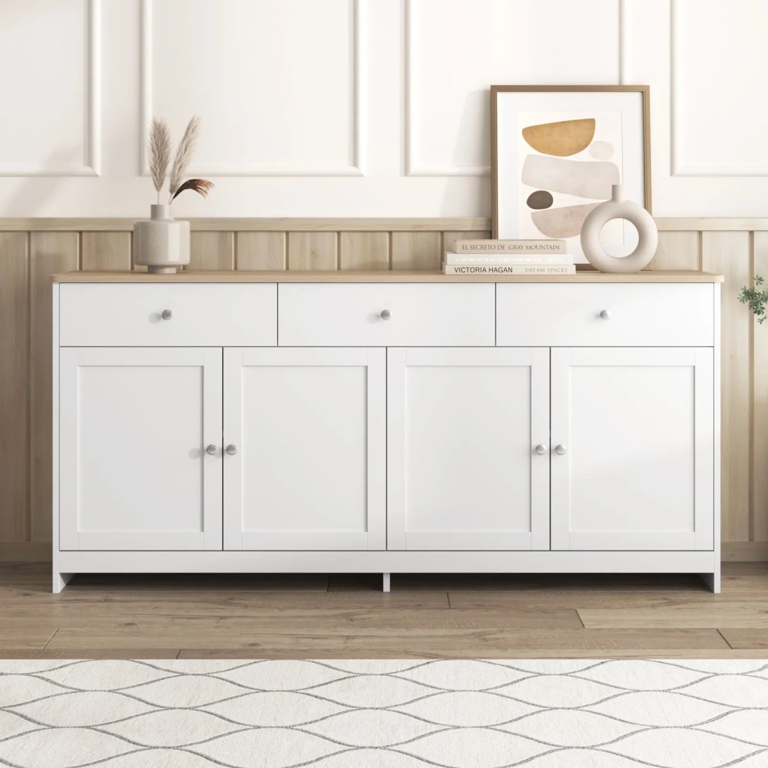 PXloue Sideboard Küchenschrank mit 4 Türen 3 Schubladen fur Wohnzimmer_5