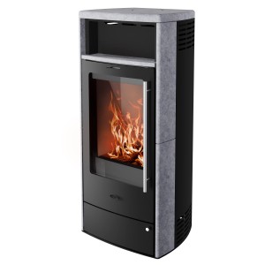 Fireplace Torino Kaminofen, 6 kW, Speckstein, schwarz. Dauerbrandofen mit Automatik und Sichtfenster.
