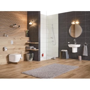 Grohe Halbsäule Euro Keramik Alpinweiß für Handwaschbecken im modernen Badezimmer.
