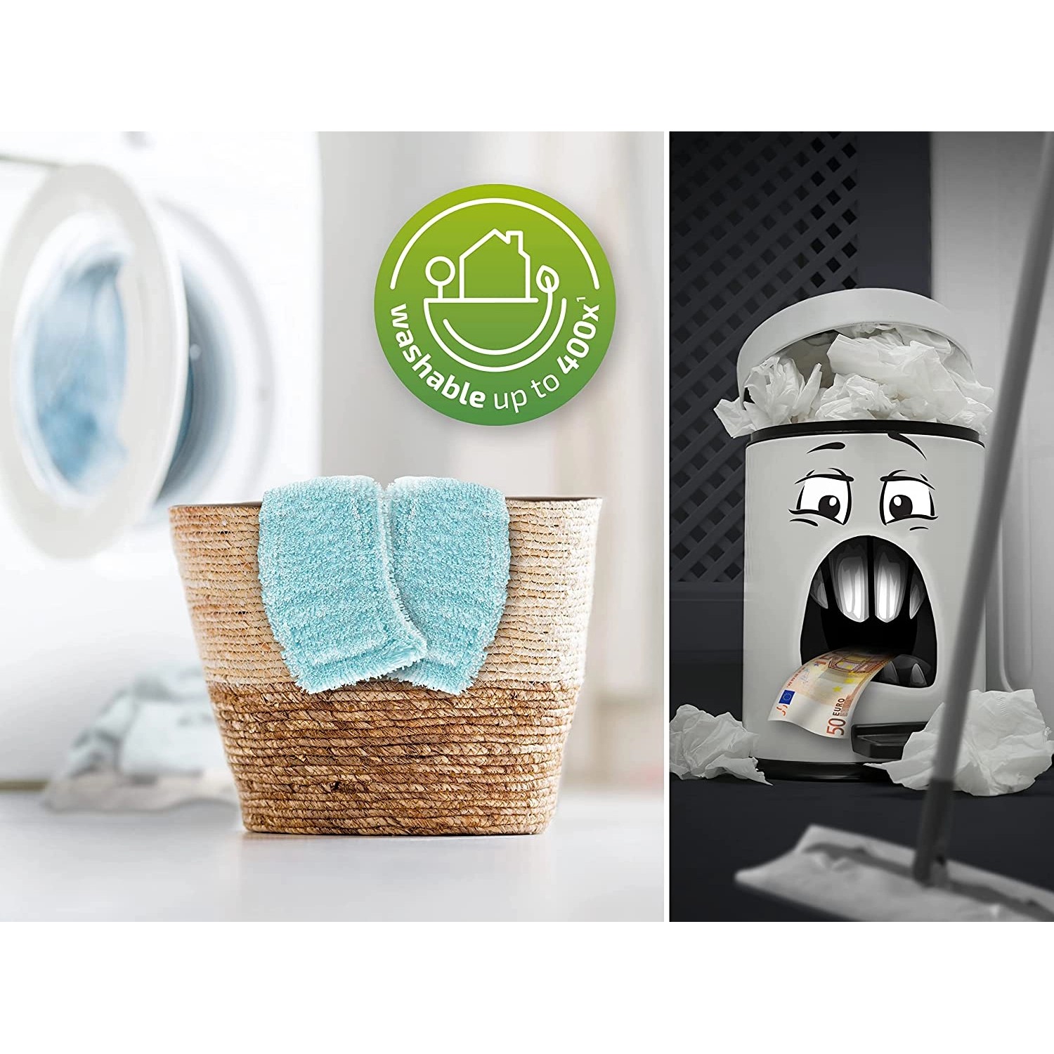 Leifheit Wischbezug Profi XL 2er Set für Parkett und Holzböden, waschbar bis 60°C.