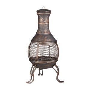 Relaxdays Aztekenofen Stahl Gusseisen Schwarz Bronze mit Schürhaken und Funkenschutz 89 cm x 44 cm x 44 cm