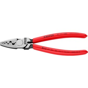 Knipex Crimpzange 180mm für Aderendhülsen, rot, mit Kunststoff überzogen.