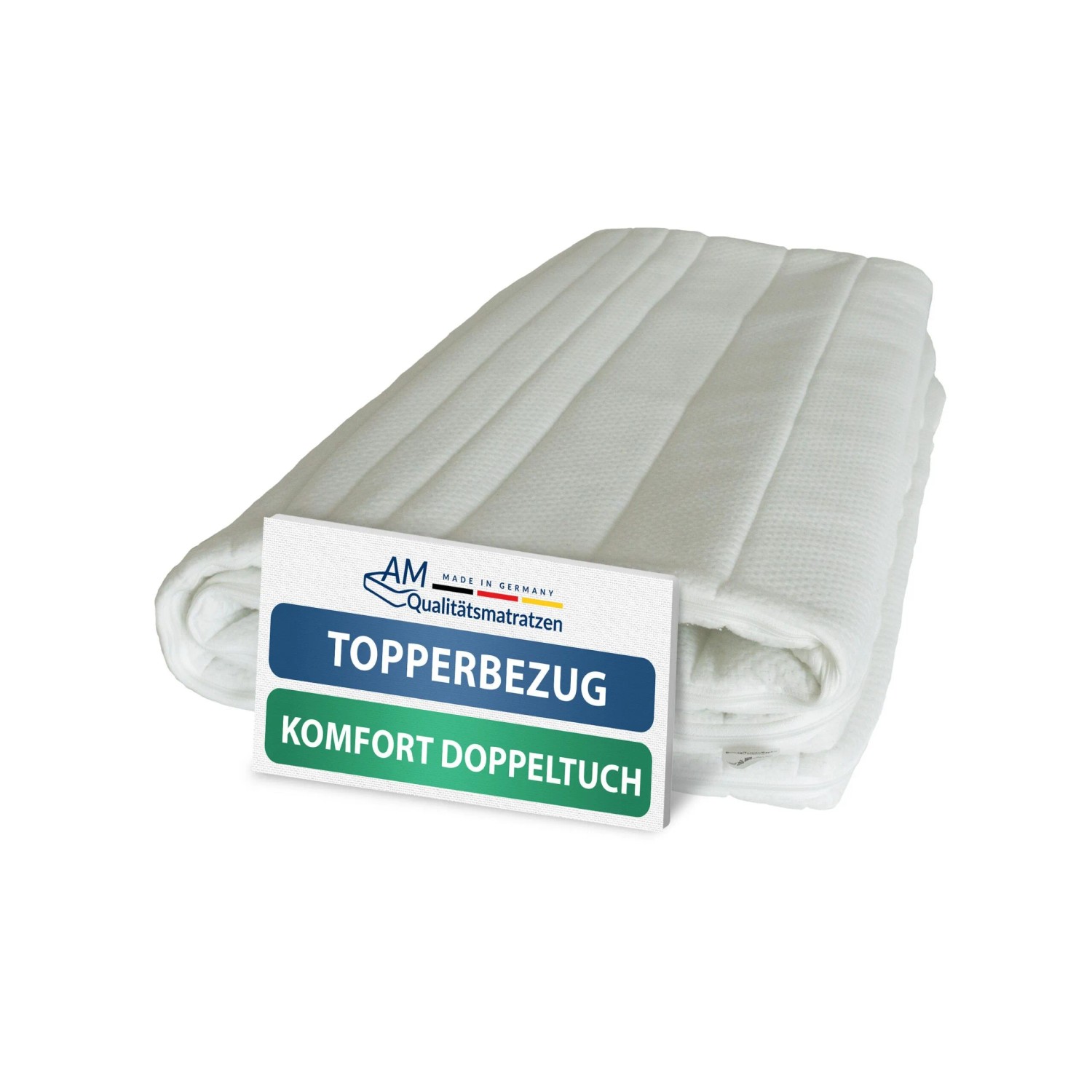 AM Qualitätsmatratzen Topperbezug aus Doppeltuch, Made in Germany, OEKO-TEX, Allergikergeeignet, 4-Seitiger Reißverschlu...
