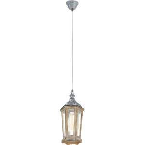 Eglo Pendelleuchte Kinghorn: Hängelampe aus Holz, Stahl und Glas, silberfarben.