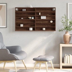 Wand-Vitrinenschrank in Braun Eichen-Optik, Holzregal mit Fächern zur Wandmontage.