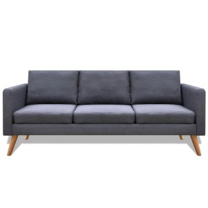 Dunkelgraues vidaXL 3-Sitzer Sofa aus Stoff mit Holzfüßen.