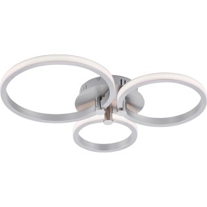 Moderne LED-Deckenleuchte Johanna aus Stahl mit drei Leuchtringen, 49x40 cm.