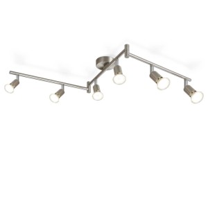 Silberner NETTLIFE Deckenstrahler aus Metall mit 6 flexiblen, drehbaren Spots. Ideal für Wohnzimmer.
