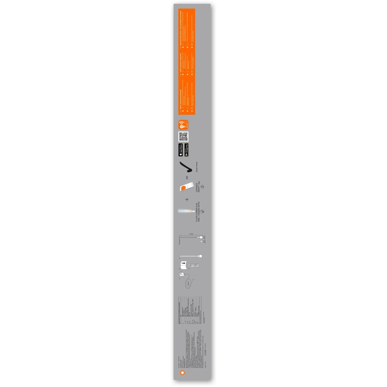 Verpackung der Ledvance Smart+ WiFi Stehleuchte Slim, 80 cm, Weiß. Smarte Leuchte mit App-Steuerung.