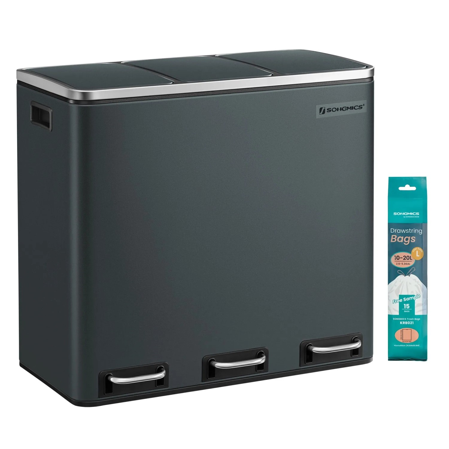 Songmics Mülleimer Pary 3 Fächer x 18 l Grau günstig online kaufen