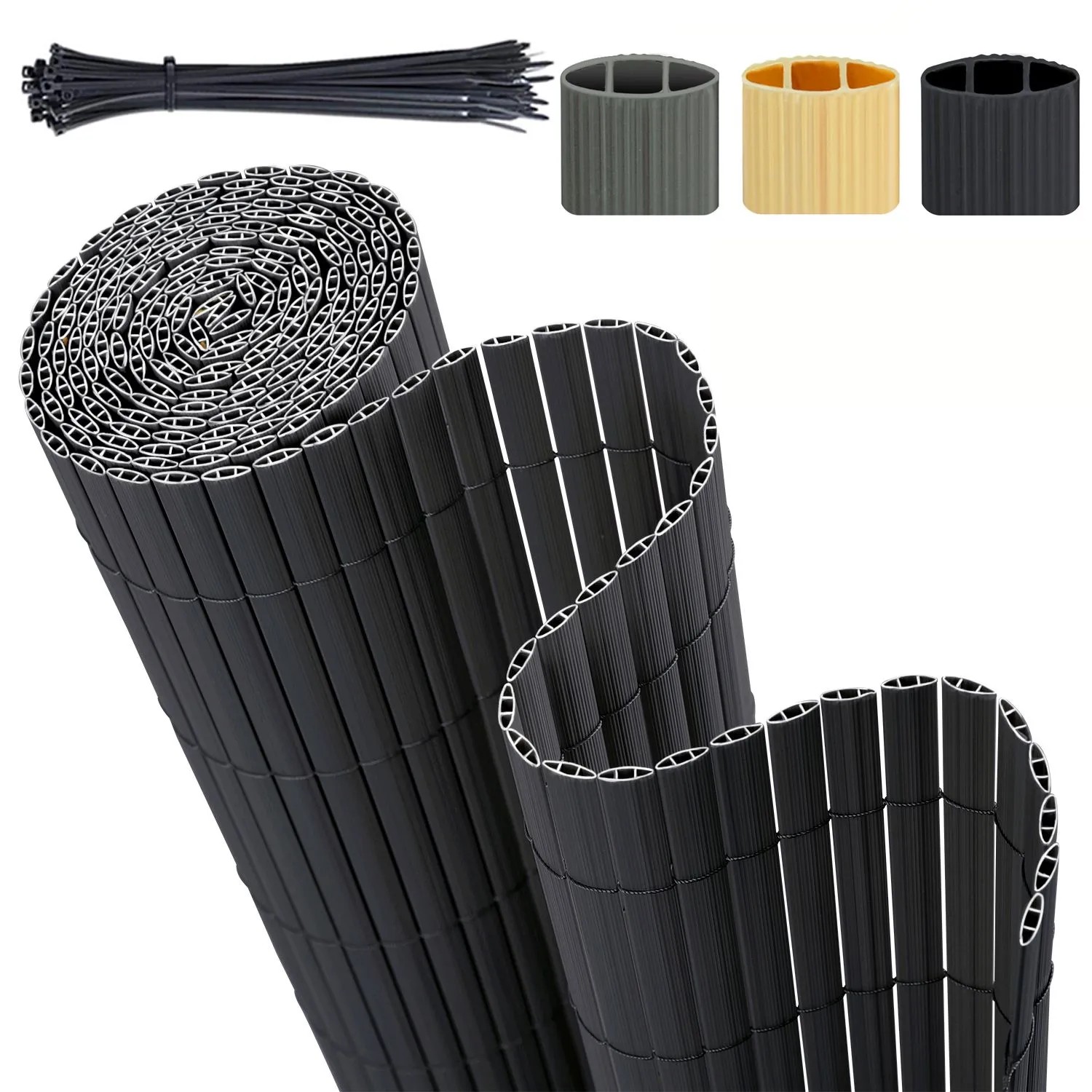 Sekey PVC Sichtschutzmatte mit Kabelbindern Doppelte Verstärkung Innen 100x300cm Anthrazit