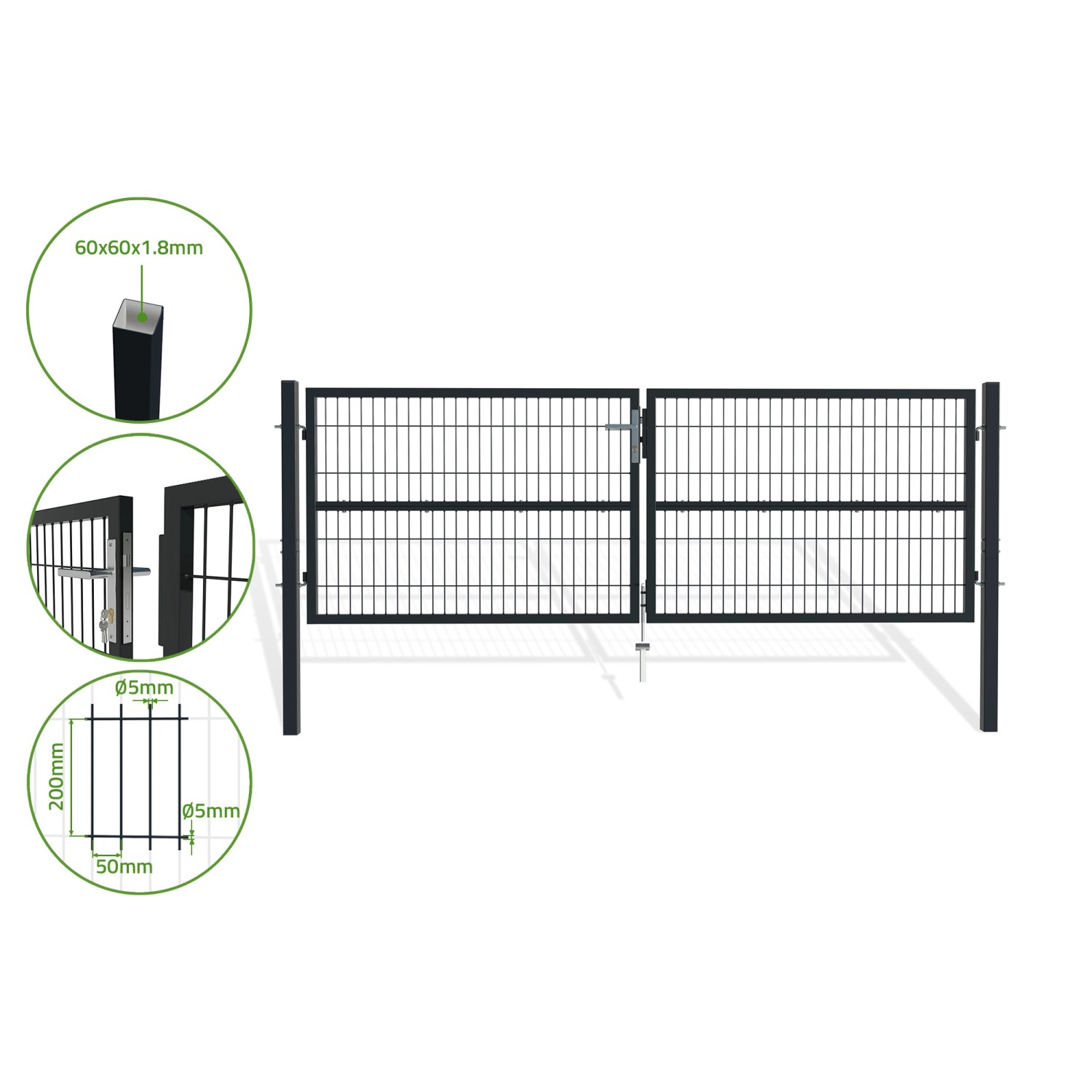 Casanoov Gittertor Razo 300x100cm Stahl & Tor 100x100cm Grau günstig online kaufen