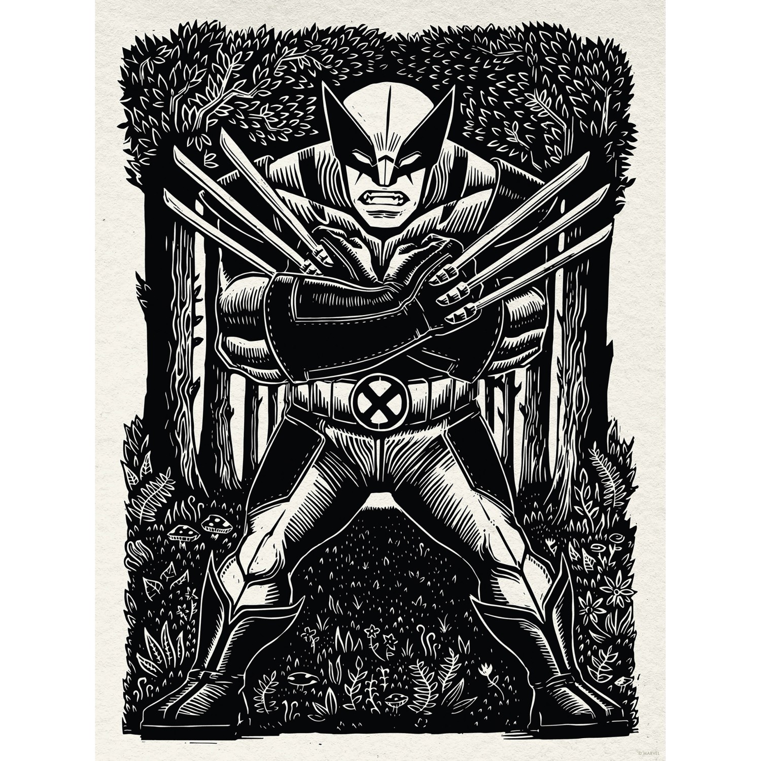 Komar Wandbild Marvel Wolverine Lino-Cut 30 cm x 40 cm Schwarz-Weiß günstig online kaufen