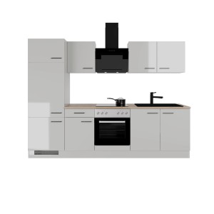 Flex-Well Exclusiv Küchenzeile Lund 270 cm Lichtgrau glänzend-Rauchgrau