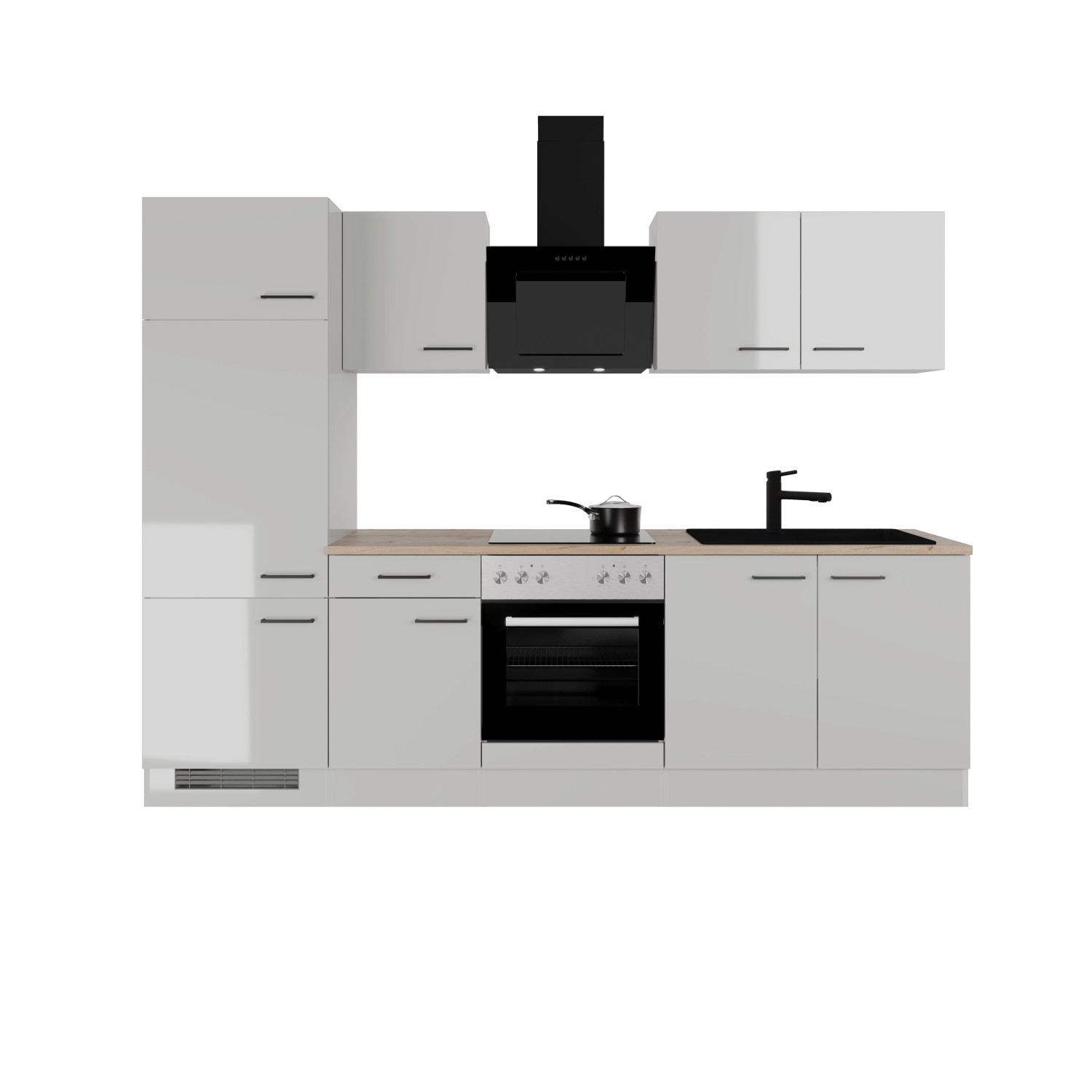 Flex-Well Exclusiv Küchenzeile Lund 270 cm Lichtgrau glänzend-Rauchgrau günstig online kaufen