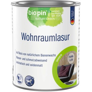 Biopin Wohnraumlasur Transparent, 375ml Dose. Lösemittelfreie Holzlasur für Innenräume.