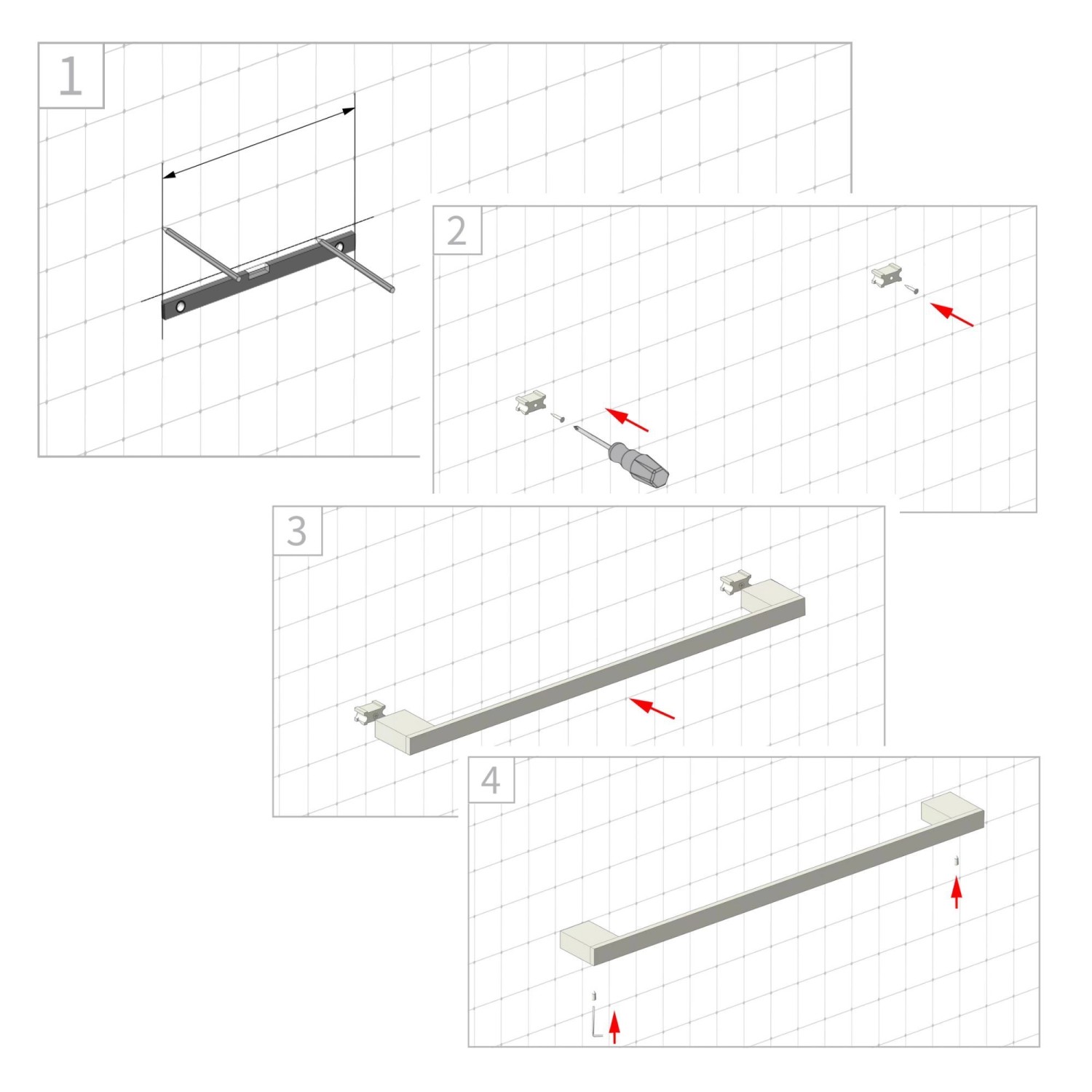 Anleitung zur Wandmontage des kalb Lenn Badetuchhalters (80cm, Chrom, Aluminium).