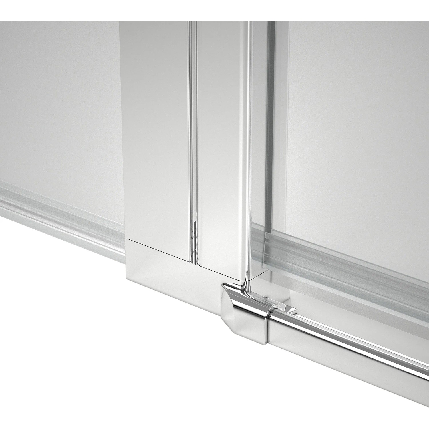 Detailaufnahme: Chrom-Profile der baliv Duschkabine DUK-90.50E, 90x90 cm Eckdusche.