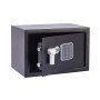 Offener, schwarzer Yale Tresor Value Safe S mit Zahlencode und silbernem Griff.