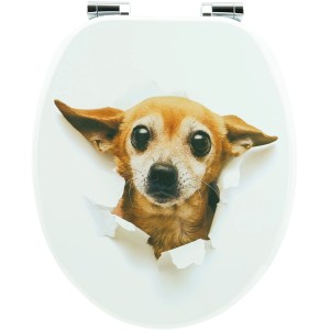Sanfino WC-Sitz Chihuahua mit Absenkautomatik, Motiv: Chihuahua auf weißem Toilettendeckel.