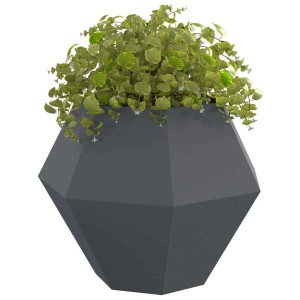 Moderner vidaXL Pflanzkübel Anthrazit aus Stahl, facettiertes Design, mit grünen Pflanzen und kleinen Blüten.