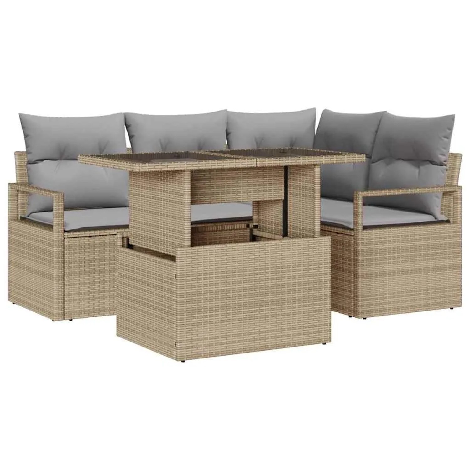 vidaXL Garten-Sofa-Set mit Kissen 5-Tlg Beige und Hellgrau Poly-Rattan 3348816
