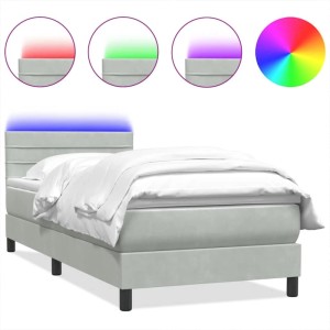 vidaXL Boxspringbett mit Matratze & LED Hellgrau 90x220 cm Samt 3317007