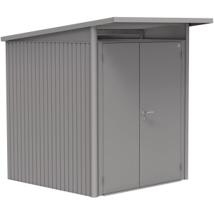 Biohort Metall-Gerätehaus AvantGarde A1 in Quarzgrau-Metallic mit Doppeltür.