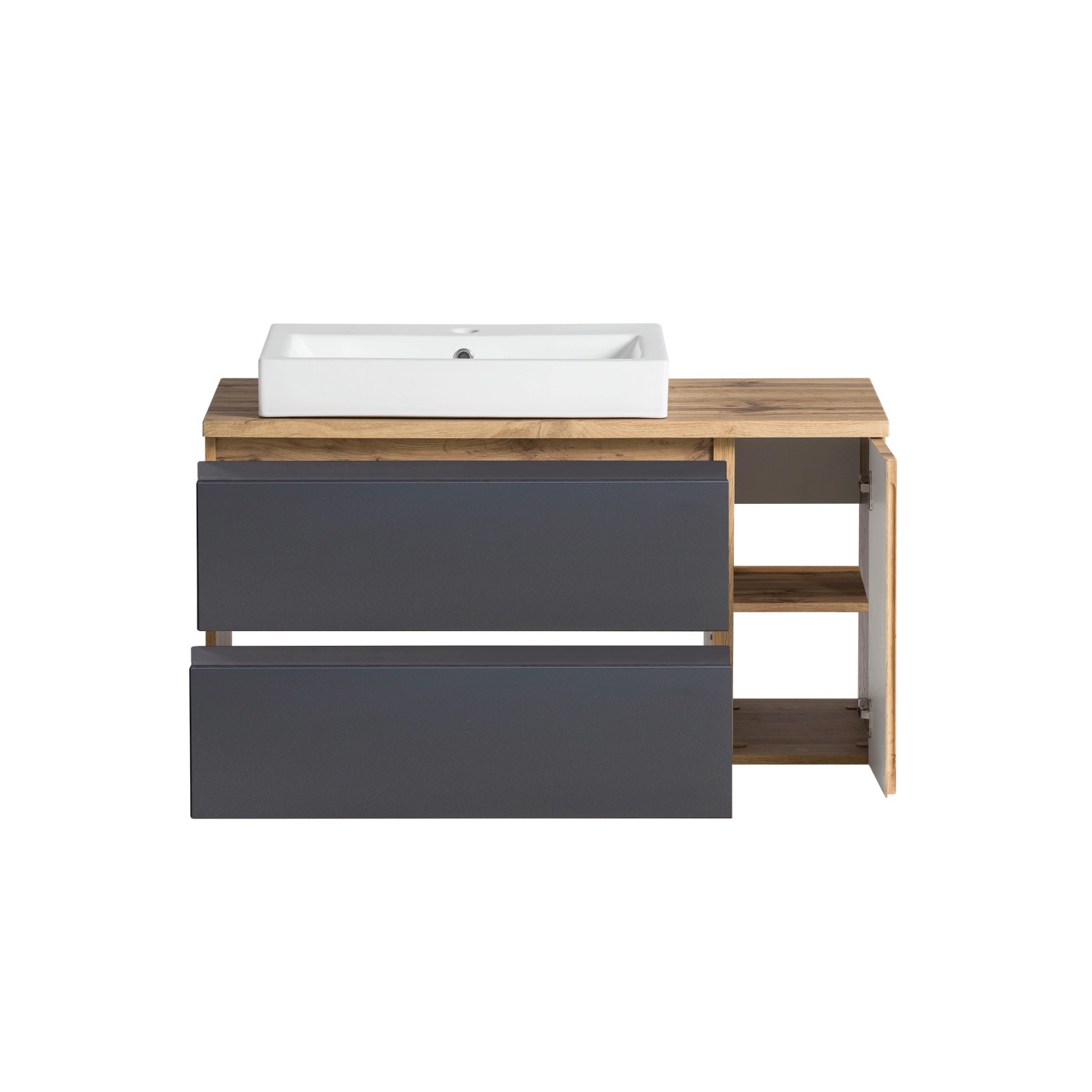Held Möbel Waschtisch Ancona, 105 cm, matt Grau-Wotaneiche mit Becken links.