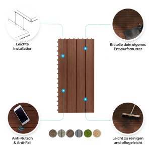 KARAT WPC Terrassenfliesen Royal, hellbraun, 30x60cm, 6er-Set. Klickfliesen für Terrasse und Balkon.