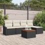 Schwarzes Garten-Sofa-Set (6-tlg.) von vidaXL mit Tisch und weißen Auflagen für den Außenbereich.