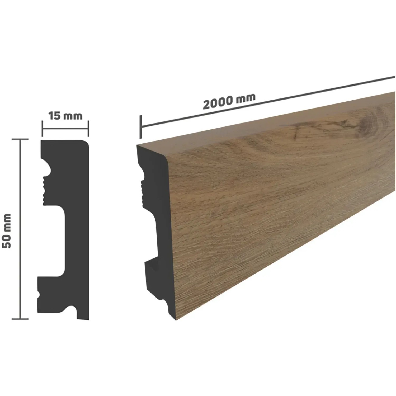 Selit Sockelleiste Selitstyle® FBL50 Eiche Padua, Profilansicht mit Maßen.