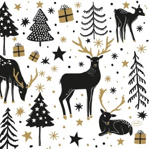 Duni Servietten Magic Winter mit Hirsch, Tannenbaum und Geschenk Motiven, 20 Stück