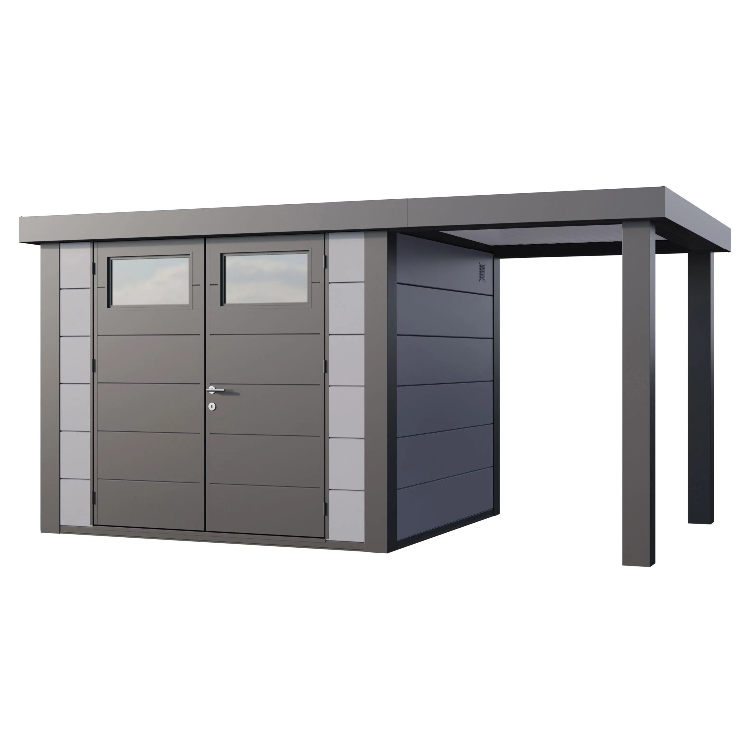 Gerätehaus Classico 2724 mit Offene Lounge S Rechts 436 cm x 238 cm Hellgra günstig online kaufen