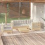 6-tlg. Gartenlounge-Set aus Kiefernholz mit cremefarbenen Kissen.